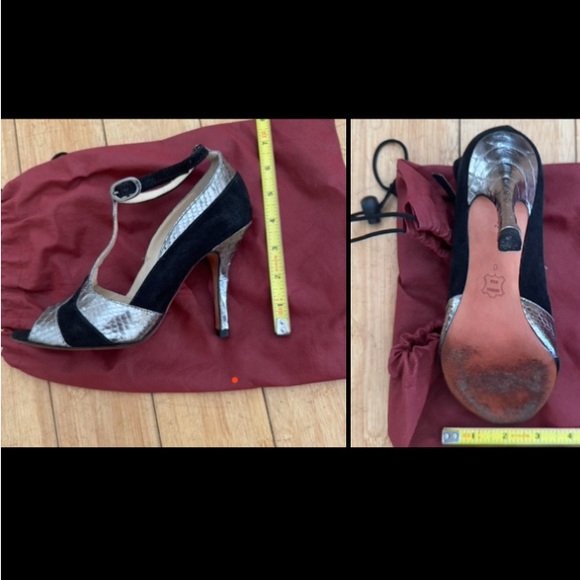 AlexandreBirmanPythonSuede ArtDeco Gatsby Tango T-Strap Heels - Picture 14 of 16